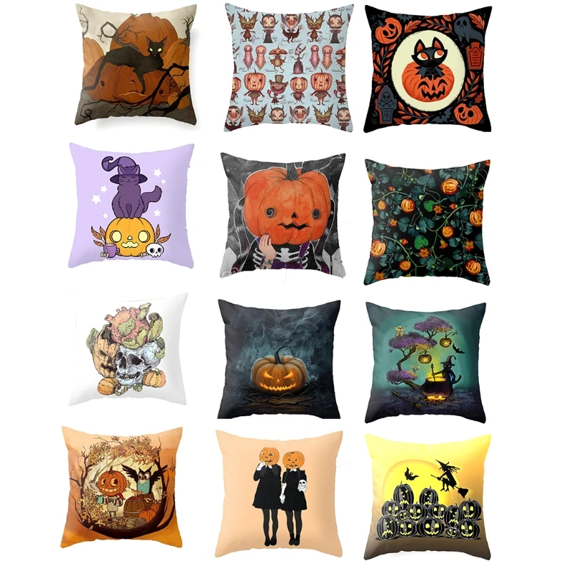 

Подушка на Хэллоуин Чехол 18x18 ''с рисунком тыквы летучей мыши, чехол для подушки W3JC