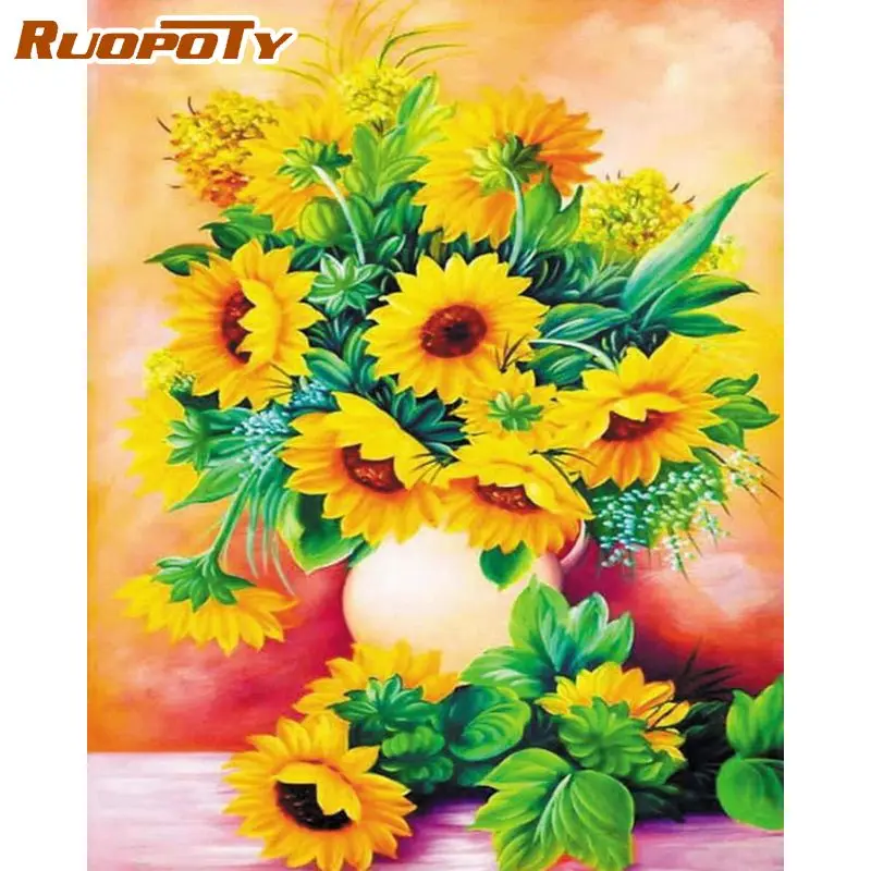 

RUOPOTY 60x75cm Frame DIY Painting By Number Kits Wall Art Picture By Numbers Flowers Bird Handpainted For Home Decors Artcraft