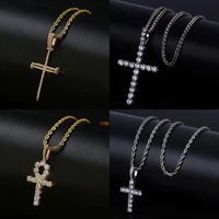 hip hop ankh cross pendant necklace micro pave cubic zirconia egyptian style 24 chain necklace