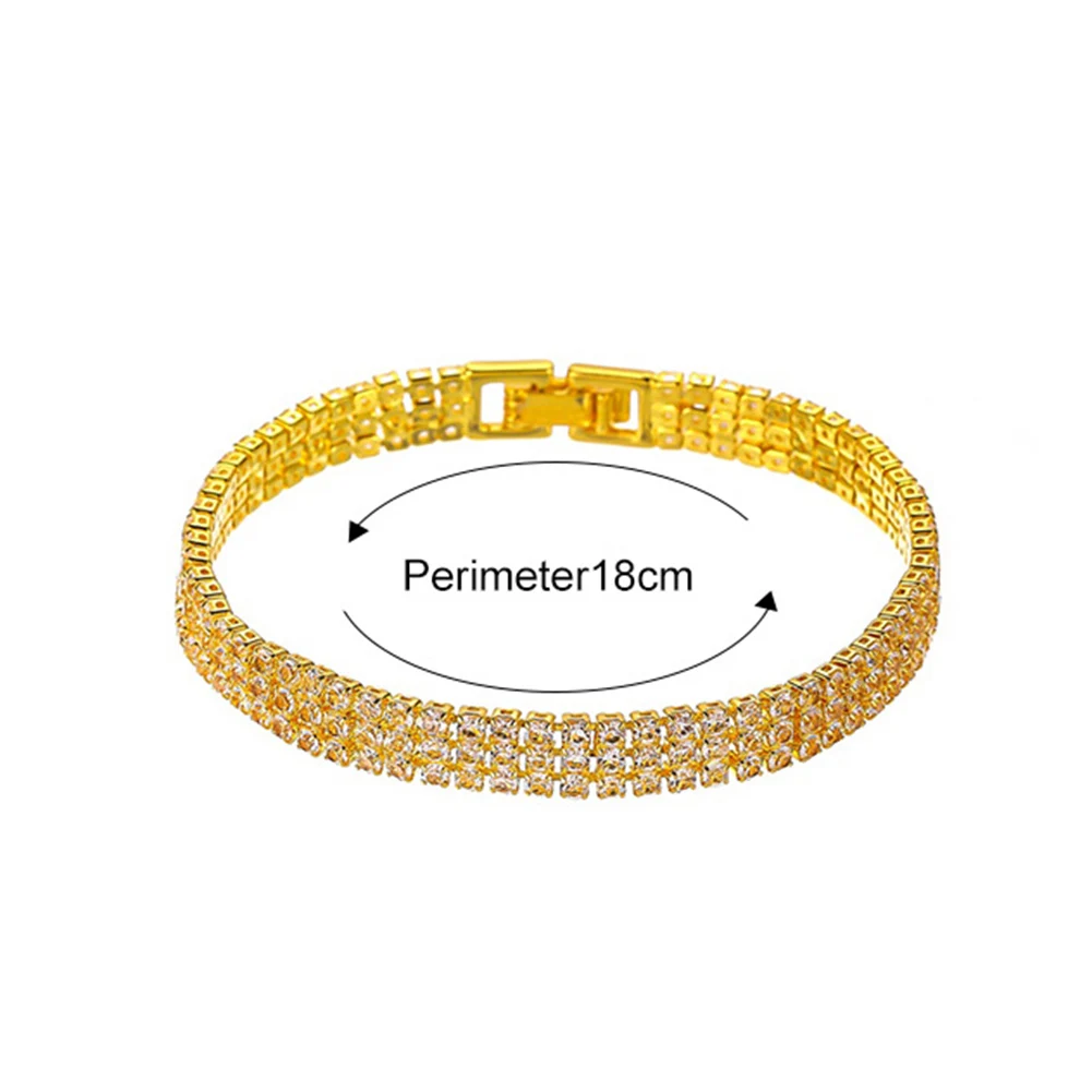 

simple Luxury Women 3 Rows female beautiful Rhinestone Bangle Charm Bracelet Wedding Party accessories anniversary Jewelry Gift