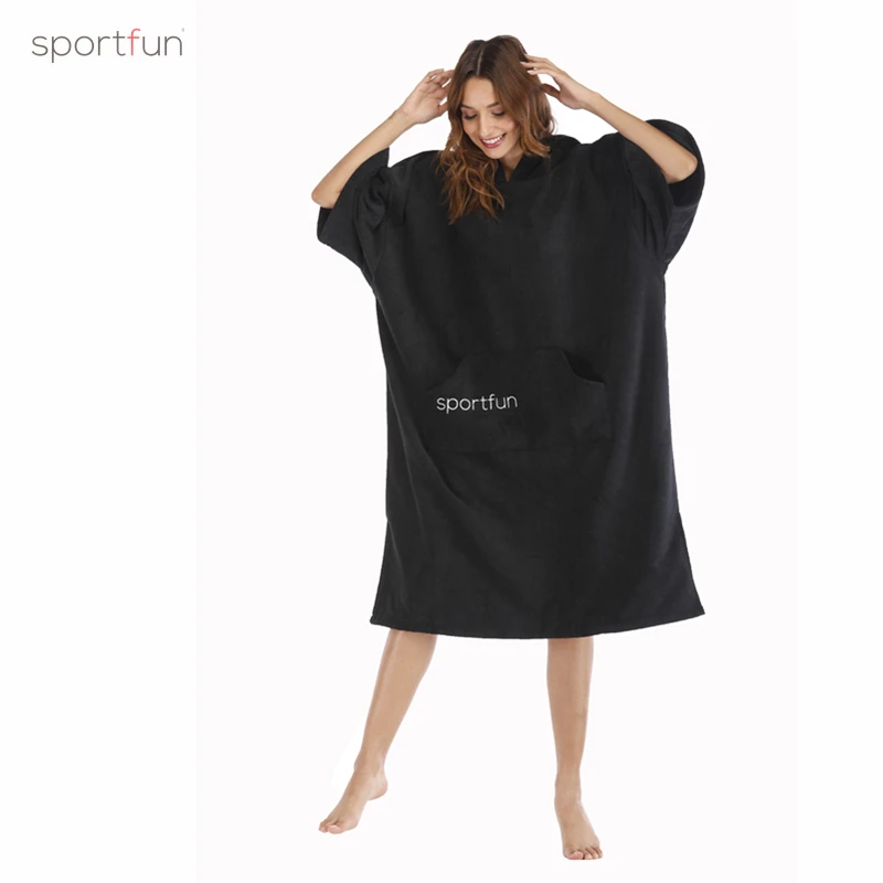 Черное махровое полотенце SPORTFUN стильная женская накидка для бикини с длинным