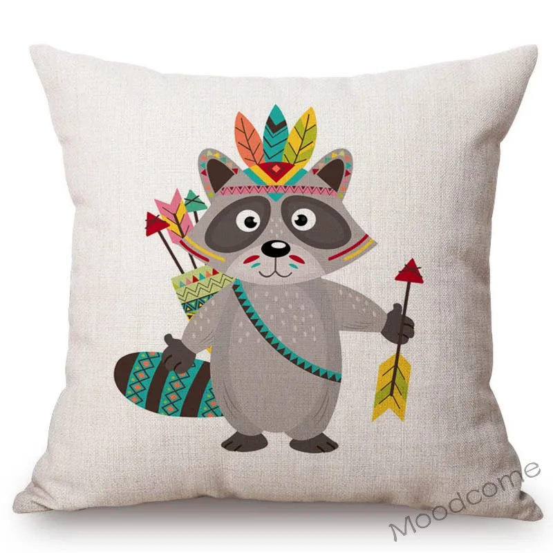 Cute Forest Animals Owl Raccoon Fox Bear Baby Cartoon Art Sofa Throw Pillow Case Lovely Woodland Animal Children Cushion Cover