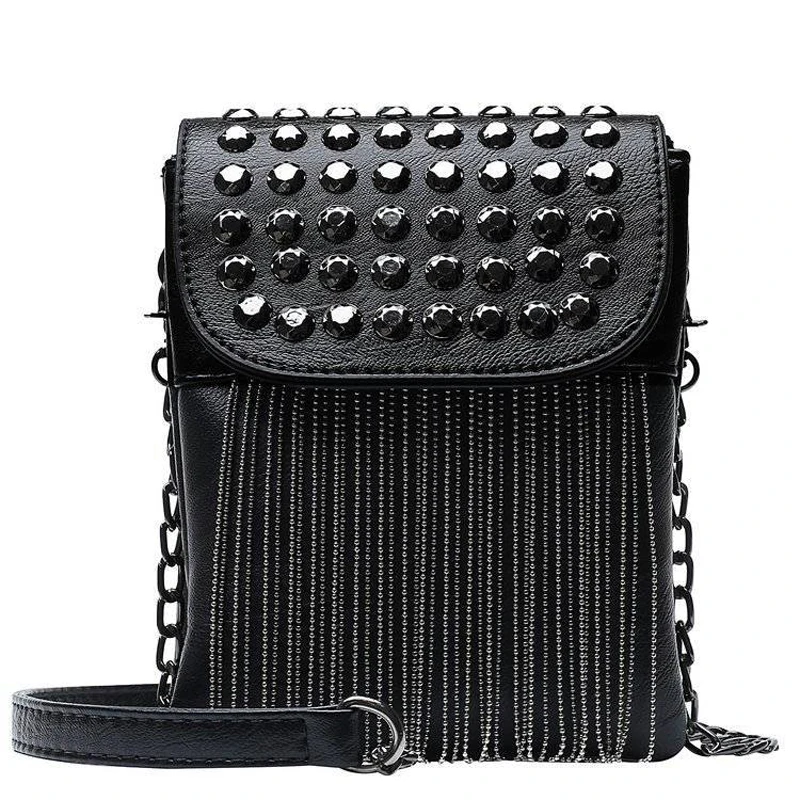 

2022 Rivet Fringe Fashion Vintage Punk Designer Bags PU Leather Chain Women Shoulder Crossbody Bags Women's Handbags Phone Purse
