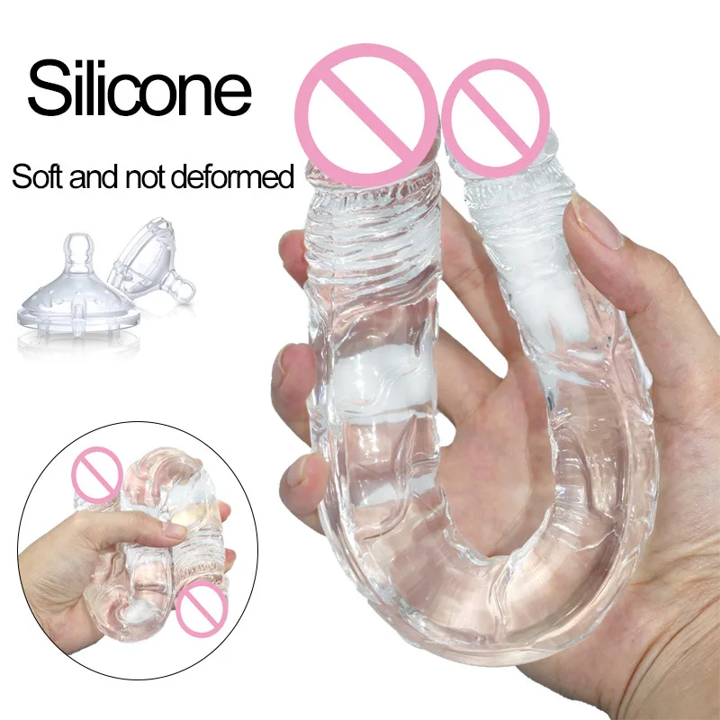 Double Head Super Long Dildo Realistic Jelly Crystal Big Penis With Suction Cup Lesbian Masturbation Sex Toys for Woman Strapon