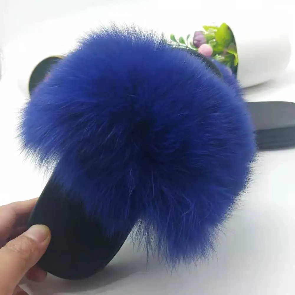 Детские шлепанцы из лисьего меха для мальчиков и девочек дома пляжа детские