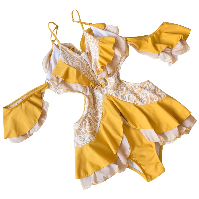 Купальник женский цельный боди 2020 желтый купальник кружевной сексуальный V