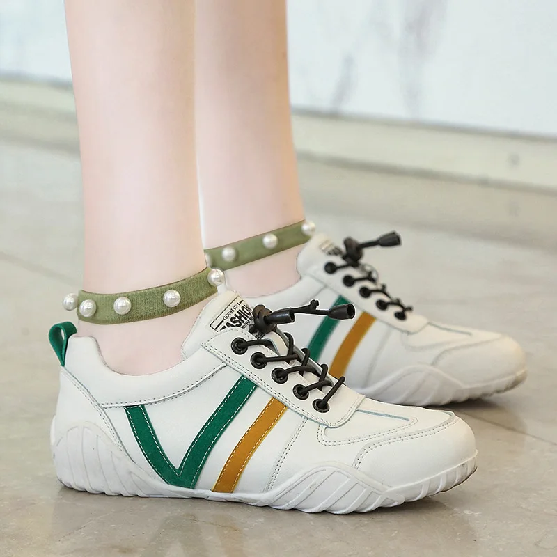 

New Small White Shoes Spring Single Leather Doudou Women's Shoes Travel Flat Bottom Sports Leisure Board Shoes Vulcanized Shoes