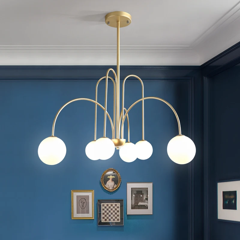 

Скандинавская светодиодная подвесная люстра G9, потолочная лампа для гостиной с черным/белым/золотым стержнем, освещение