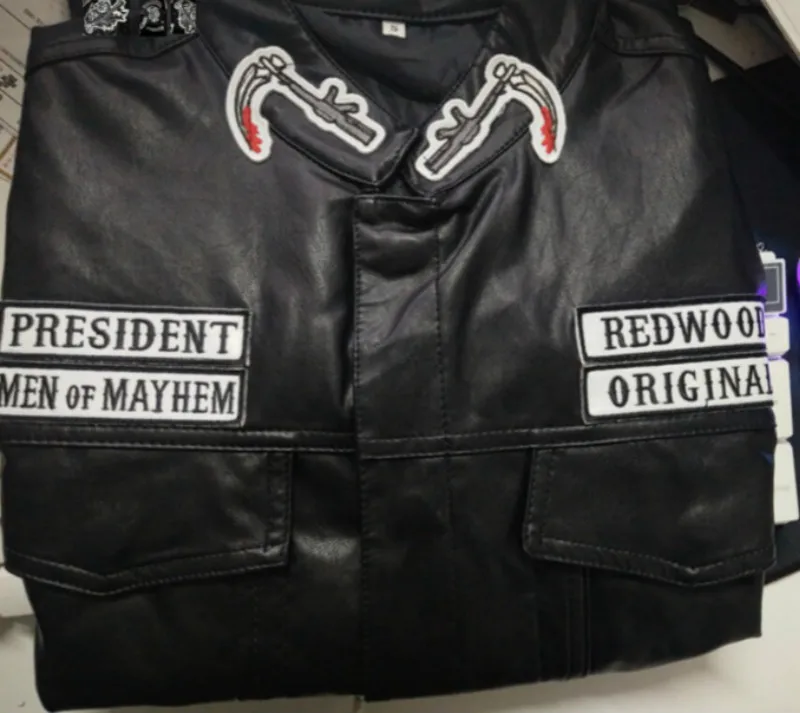 Для взрослых мужчин и женщин черный цвет вышитый кожаный жилет хит tv Sons of Anarchy
