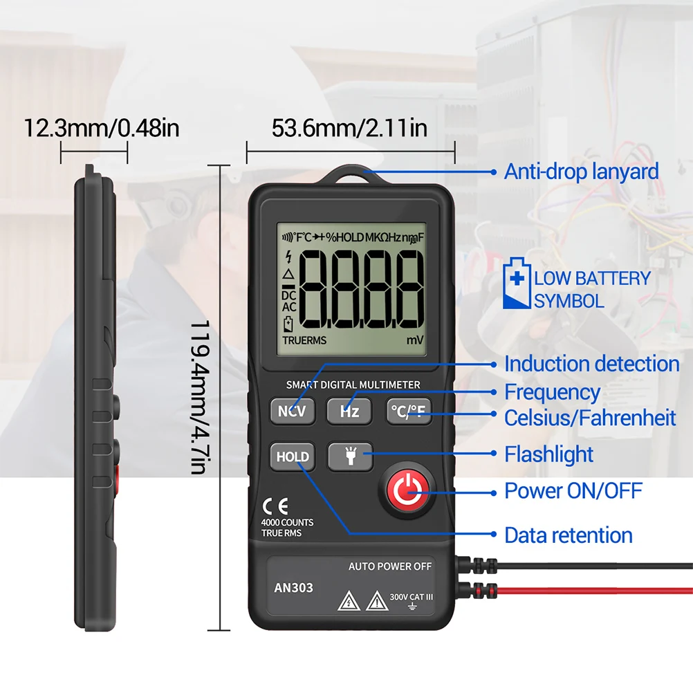 

Mini True Rms Digital Multimeter 4000Display DC/AC Voltmeter Tester Capacitance NCV Ohm ResistanceHz Test Car Multimeter Digital
