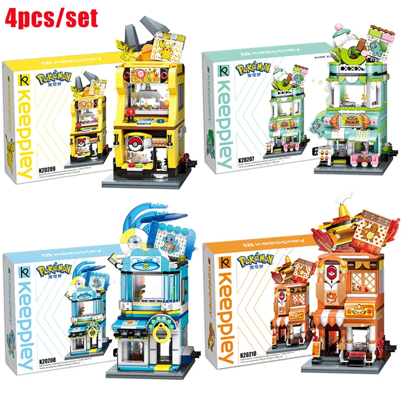 

4pcs/set New Anime Pikachu Street View Building Block Toy Movie Model Building Block Girl Boy Toy Gift