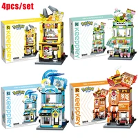 4pcsset new anime pikachu street view building block toy movie model building block girl boy toy gift