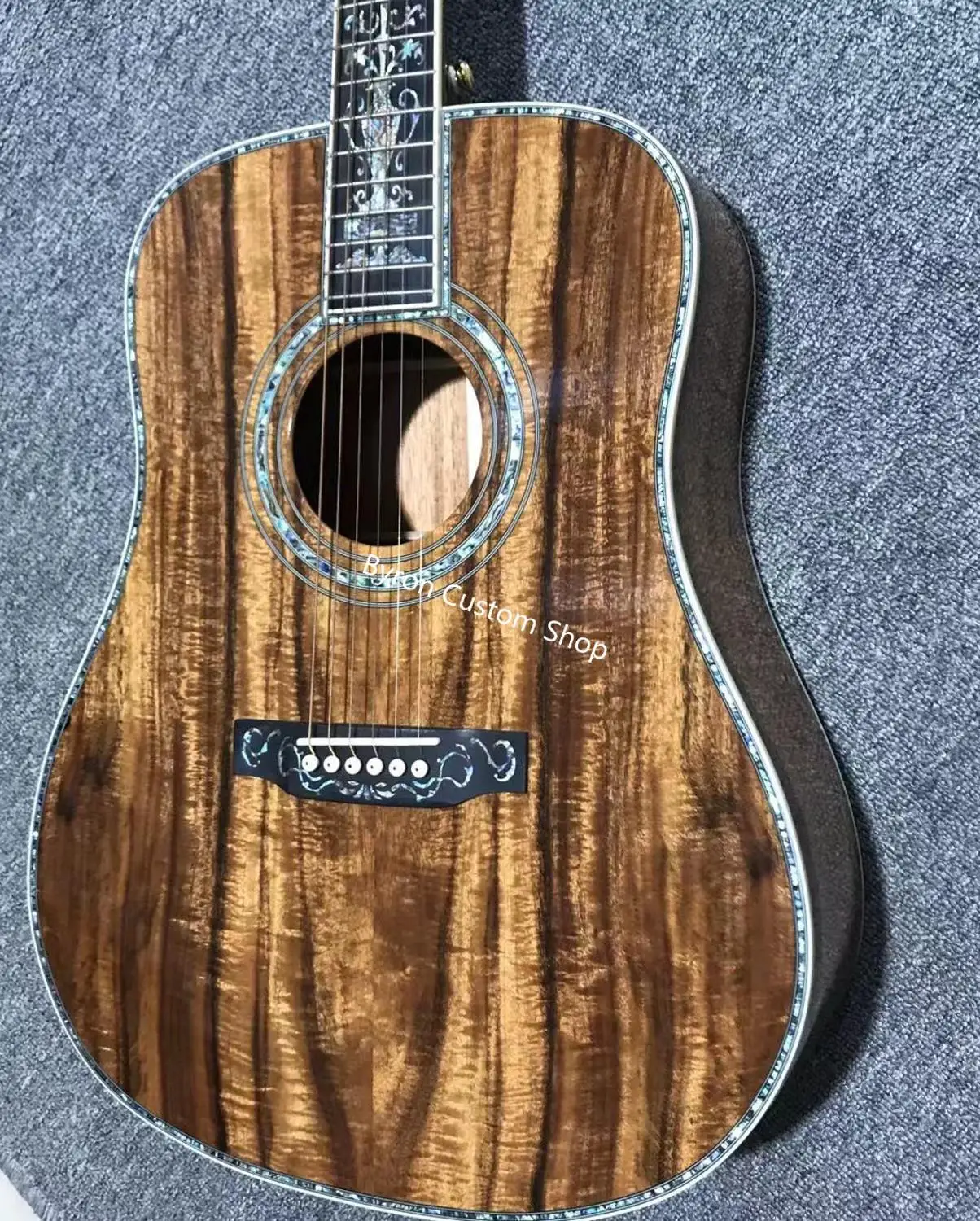 

free shipping professional fancy upgrade guitar dreadnought body Koa wood acoustic guitar,41 inch Real abalone top quality guita