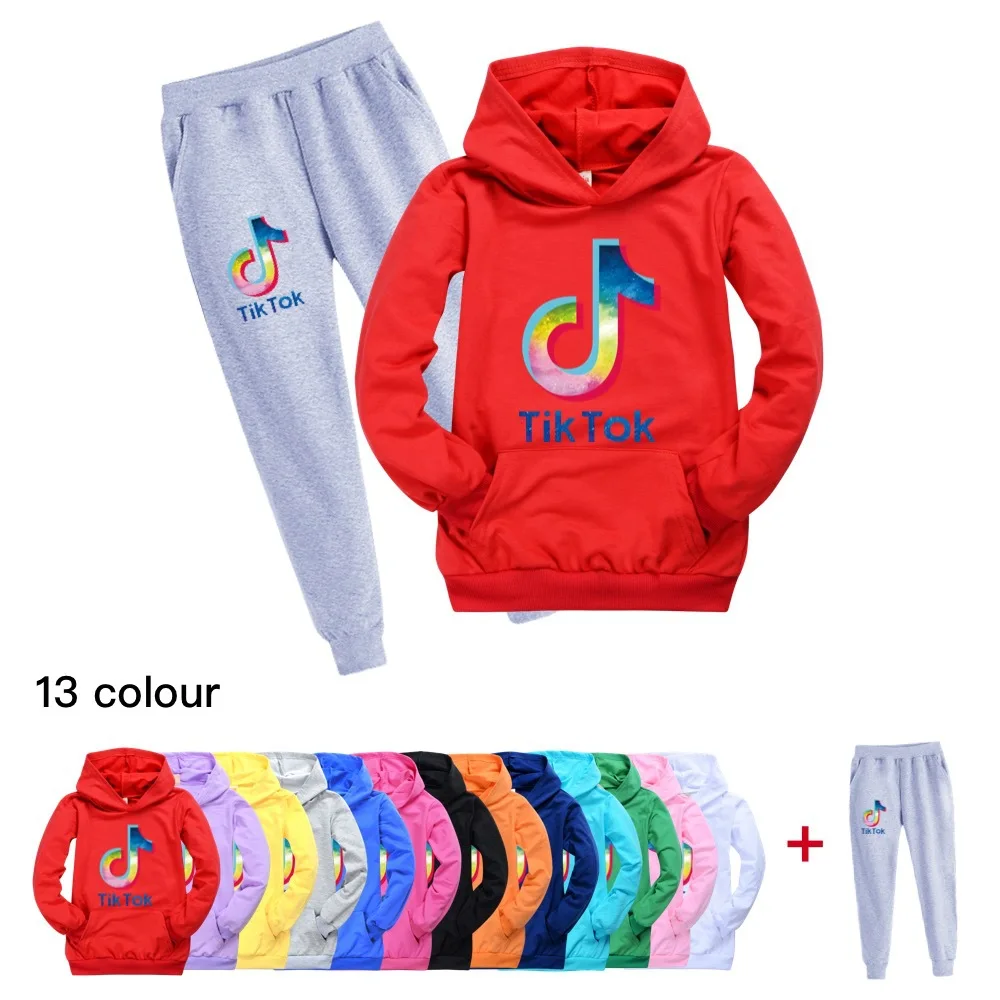 TIK TOK Fashion Boys tshirt pants suit Teenage Girls Clothing Boutique Kids Clothes Baby Tops Big Child Hooded Set | Мать и ребенок