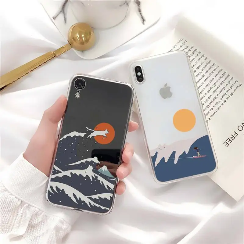 

Abstract Art Cat Mount Fuji Japan Landscape Phone Case for iPhone 13 11 12 pro XS MAX 8 7 6 6S Plus X 5S SE 2020 XR cover