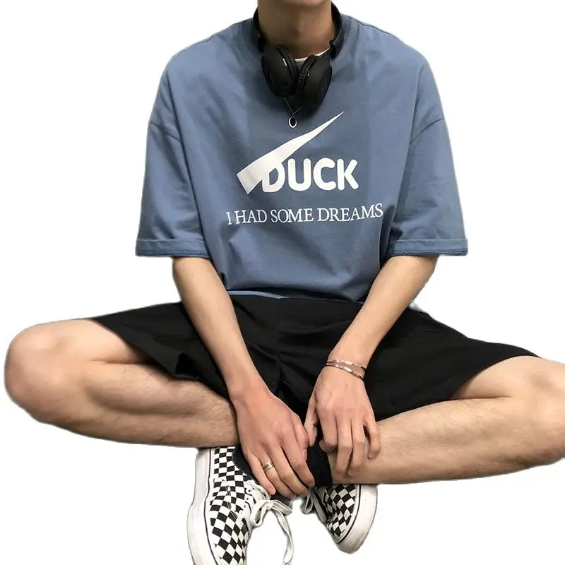 

Hip Hop Oversize Men T-shirts Loose Simple Summer T-shirts Ulzzang Harajuku Tee Cotton Graphic Print O-Neck Short Sleeve Top Men