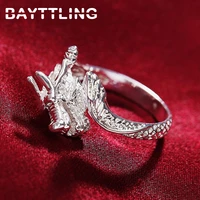bayttling silver color ring fine carved dragon head opening ring for woman man fashion charm christmas jewelry gift