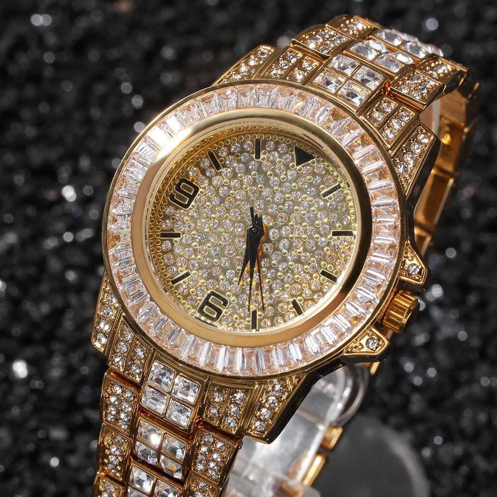 

UWIN Watch NE+BA 20mm Miami Prong Cuban Chain 3 Row Full Iced Out Rhinestones Necklace & Bracelet &Watch Hiphop Jewelry Set