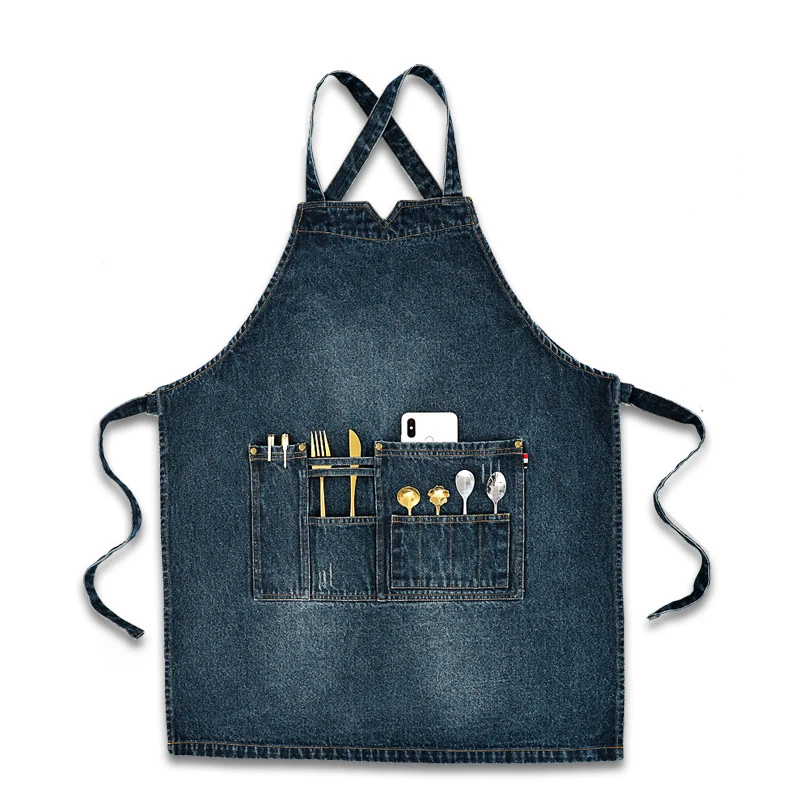 Индивидуальный модный джинсовый фартук кухонный устойчивый к пятнам для