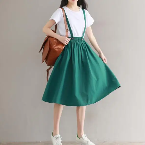 Женские льняные хлопковые длинные юбки на лямках 2020 трапециевидной формы для