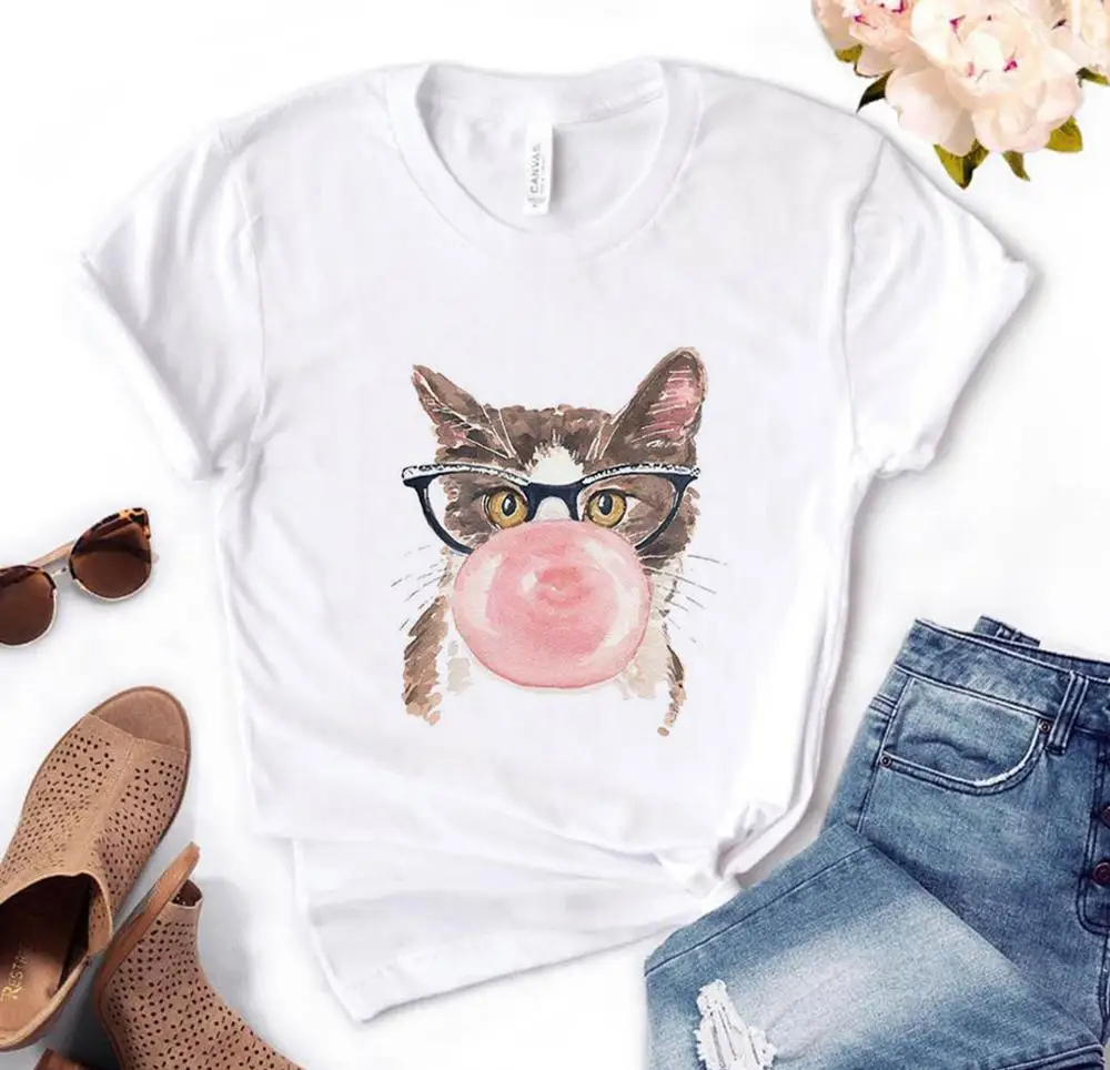 

cat with ballon Print Women tshirt Cotton Casual Funny t shirt Gift For Lady Yong Girl Top Tee PM-67