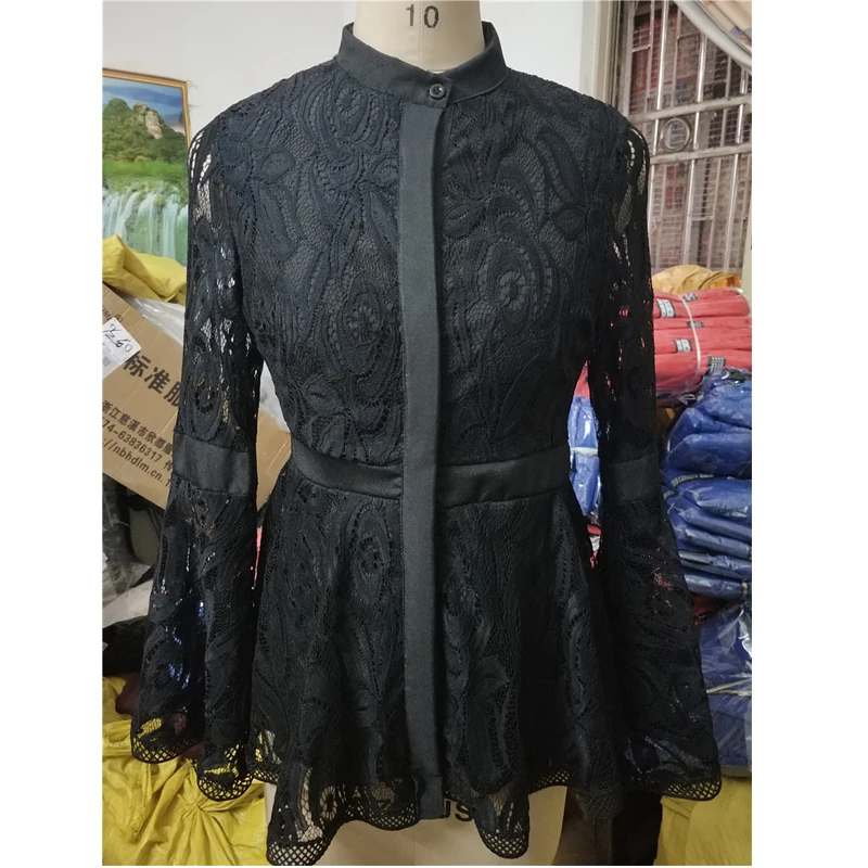 

2021 New Plus Size Sexy Women Black Lace Long Flare Sleeve Spliced Shirts Fashion Womens Tops and Blouses Blusas Mujer 7946 50