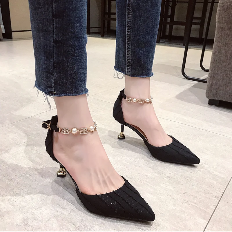 Classic basic high heel women solid color elegant simple fashion Buckle Strap ladies shoes spring autumn must-have W37-48 | Обувь