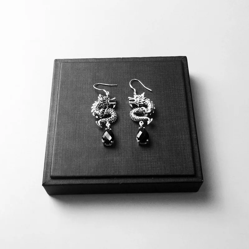 Женские и мужские сережки-капельки с китайским драконом из стерлингового