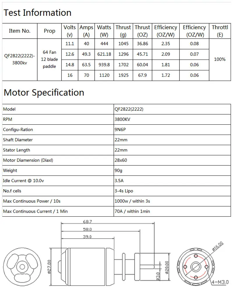 QX MOTOR DIY Дрон 64 мм EDF Set 2822 3800KV бесщеточный двигатель с 12 лезвиями Ducted Fan для