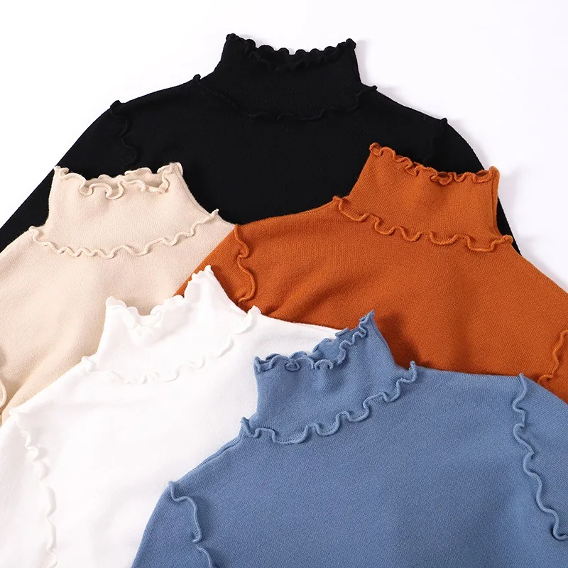 Turtleneck Ruffles Sweaters Fashion 2018 Women Autumn Winter Slim Sweater Pullovers Warm Long Sleeve Ins Vintage Female |