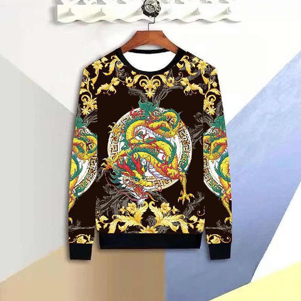 

3d Dragon Printing Spring Autumn Fashion Men Long Sleeve T-Shirt Sweatshirts Loose Tops O-Neck Pullover Streetwear Plus Size 5XL