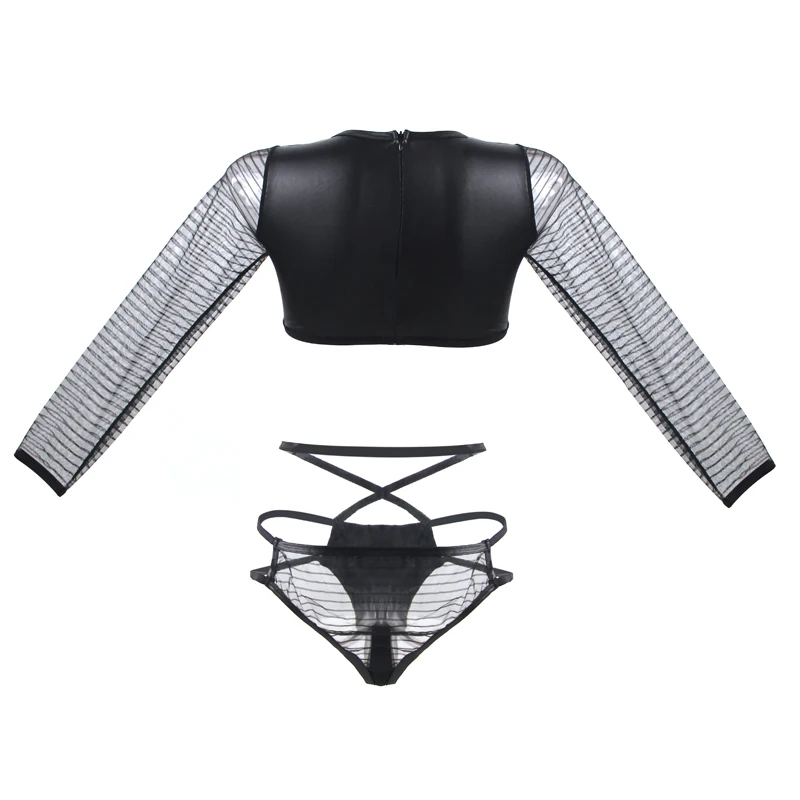 Комплект женского кожаного нижнего белья Ohyeahlover с вырезами длинным рукавом