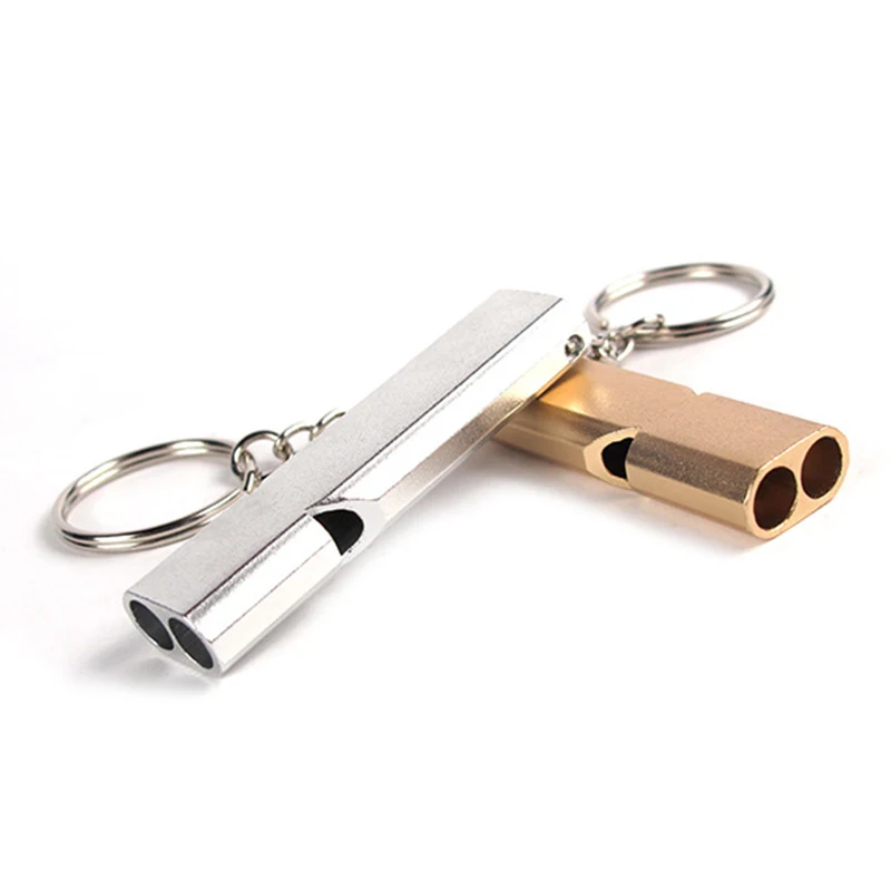

56*15*8mm Emergency Survival Whistle Keychain Aluminum Alloy Outdoor Camping Hiking Accessory Tools Gold/Sliver With Key Ring