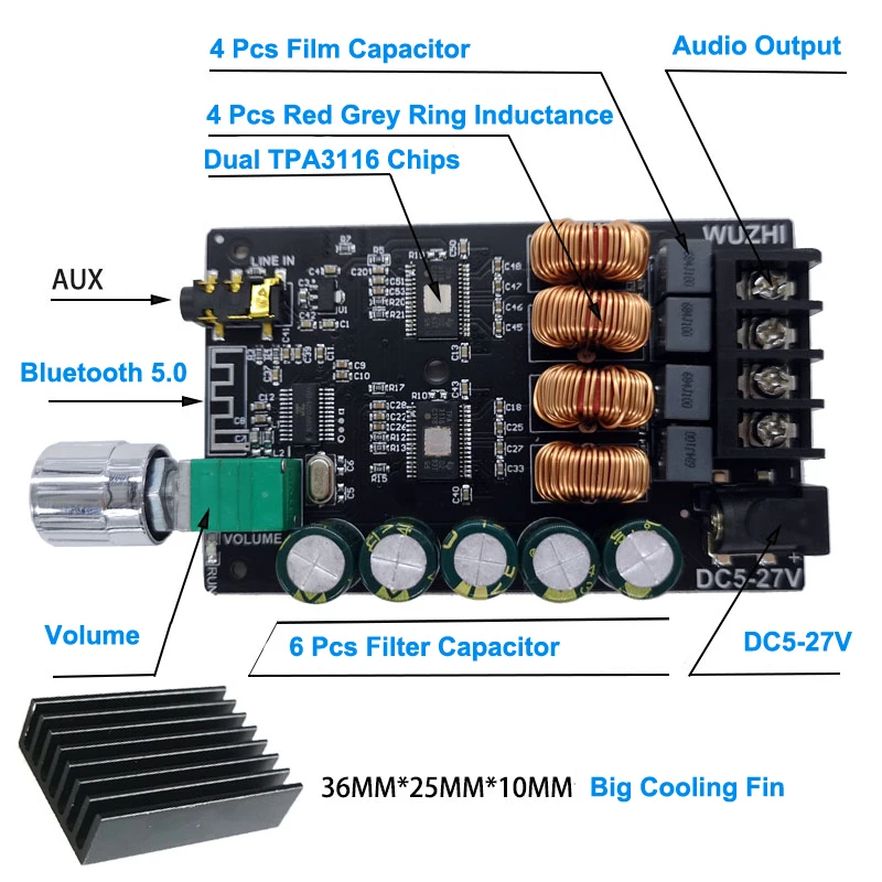 2*100 Вт Bluetooth 5 0 TPA3116D2 аудио усилитель мощности стерео HiFi Класс D Цифровой TPA3116