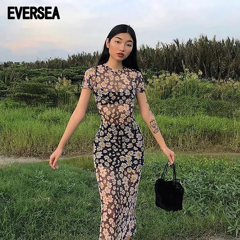 

Женское Сетчатое платье с цветочным принтом Eversea, цельный