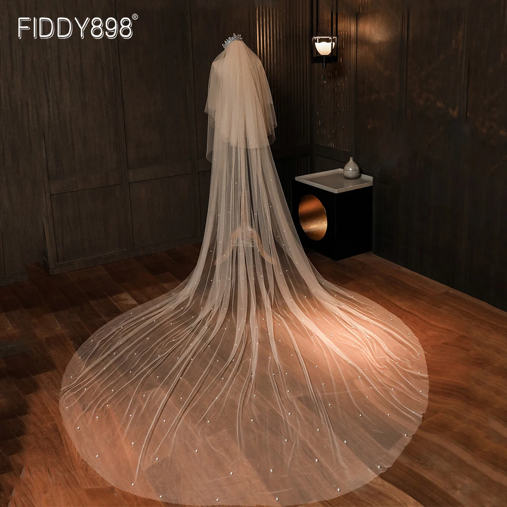 Жемчуг свадебная вуаль длинная 2020 элегантная фата с гребнем свадебные