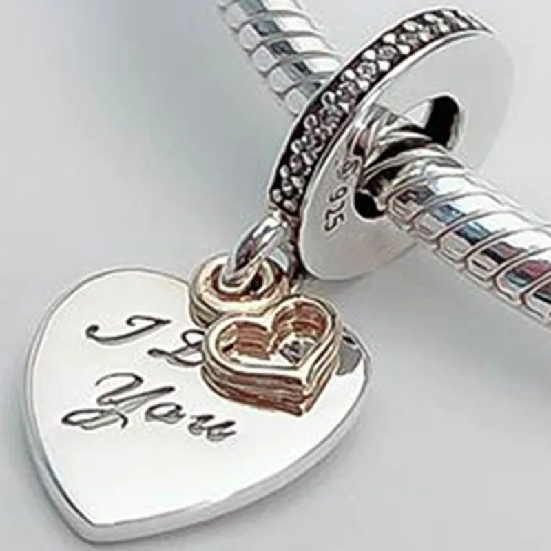 

100% 925 Sterling Silver Charm Heart I Love You Pendant Fit Pandora Women Bracelet & Necklace Diy Jewelry