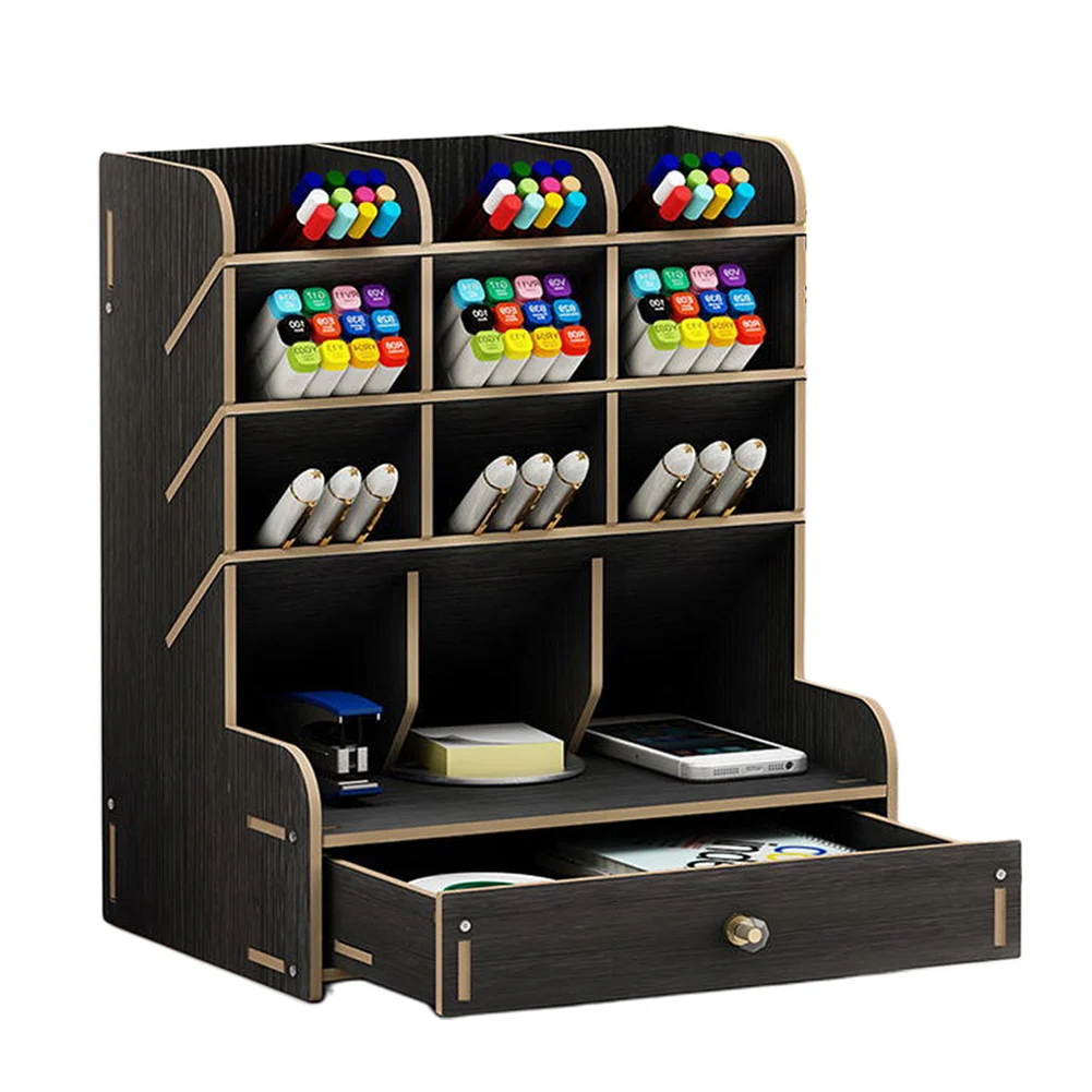 

Wooden Stationary Organizer Desktop Organizer Multi-functional Large Capacity Fashionable Pen Holder For Home Office
