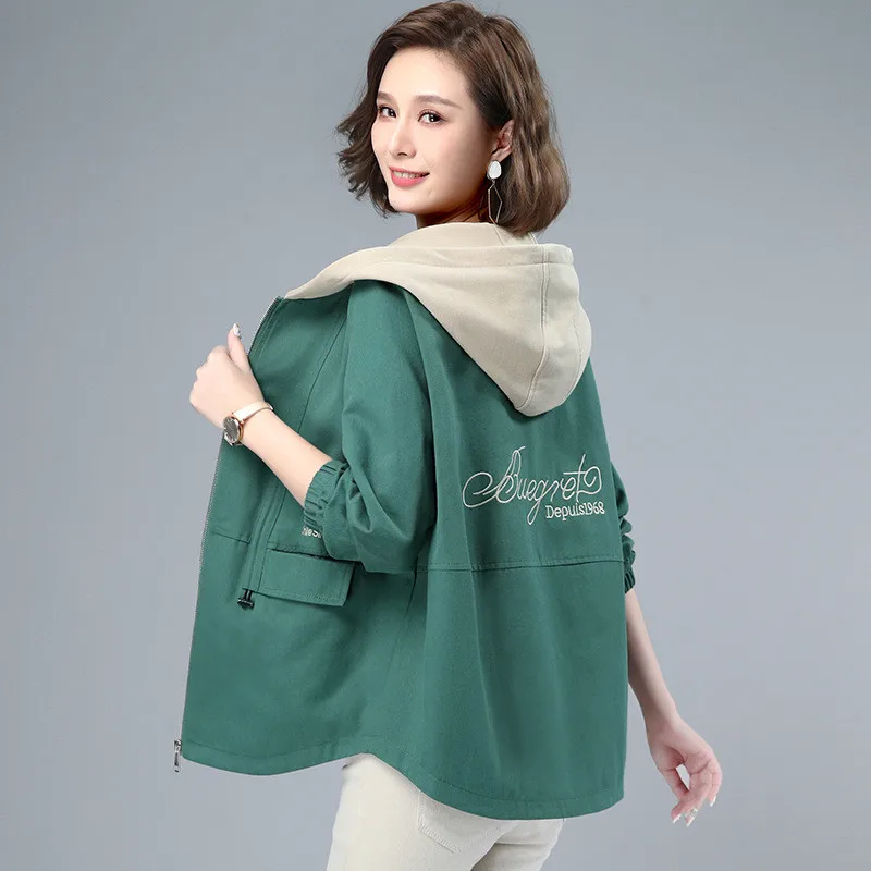 

Women Trench 2022 Spring Autumn New Women's Trench Coat Middle-aged lady Windbreaker Female Hooded Casual Outerwear