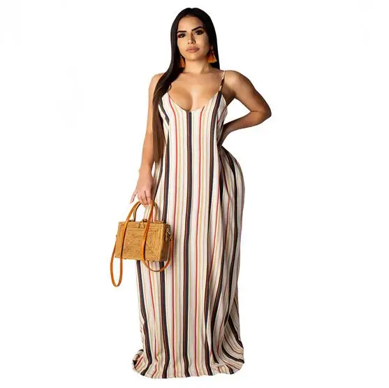 03 Длинное платье vestidos vestido, хлопковое женское платье с v-образным вырезом, Топики, длинное платье для женщин, плюс размер, свободный принт, в полоску - Цвет: 03