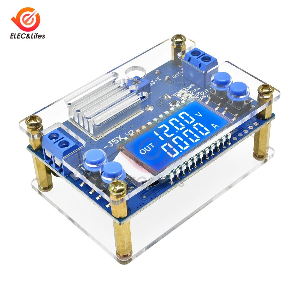 ЖК-цифровой Adjustable 5A регулируемый постоянный ток преобразователь постоянного напряжения понижающий модуль питания+ акриловый корпус