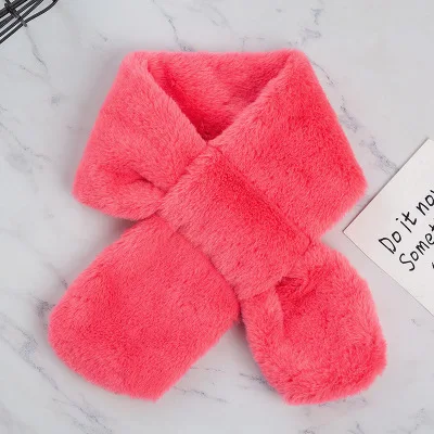 rose red Милый зимний детский шарф с искусственным кроличьим мехом на воротнике, роскошные брендовые шарфы для девочек, мягкий шейный платок, теплый плотный кроличий мех - Цвет: rose red