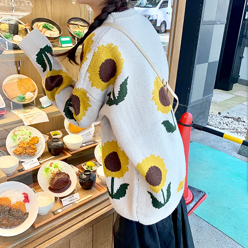 Gaganight Women Sunflower Chic Sweater Casual Loose Girls Fashion Pullover Knitted Autumn Winter Jumper Femlae Korean Pull Femme | Женская