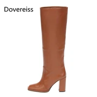 dovereiss fashion womens shoes winter sexy elegant concise brown mature square toe knee high boots big size 43