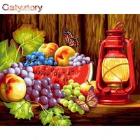 gatyztory acrylic paint by numbers fruit and oil lamp landscape painting by numbers on canvas 40x50cm frameless diy home decor