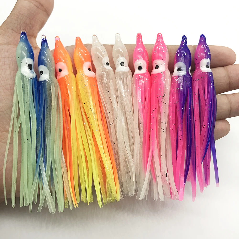 

10pcs Inchiku 90mm Fishing Lures Luminous Octopus Soft Bait Rubber Squid Skirts Tuna Sailfish Catfish Baits Assist Lures Jig