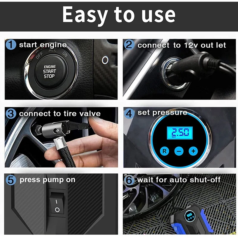 Comprar Inflador De Neumáticos Con Pantalla Digital, Compresor De Aire Portátil, Bomba De Aire DC12V 120W Con Manómetro De Neumáticos Y LED, Apagado Automático