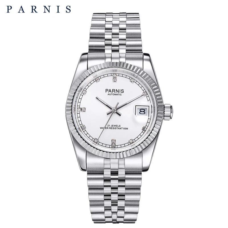 Parnis автоматические механические часы серебро для мужчин и женщин элегантный браслет с календарем Miyota 821A Move t