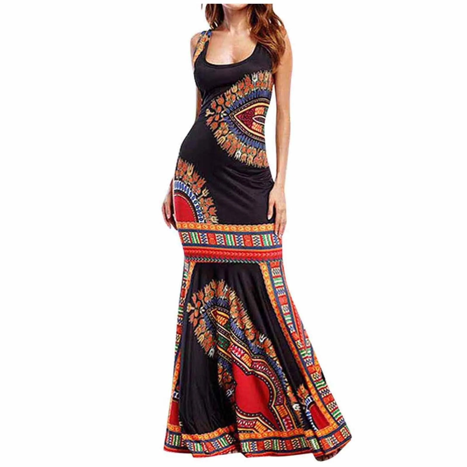 

Летнее женское платье 2021, дизайнерское длинное платье с принтом в стиле бохо, женский пляжный летний сарафан без рукавов, Макси-платье, женс...