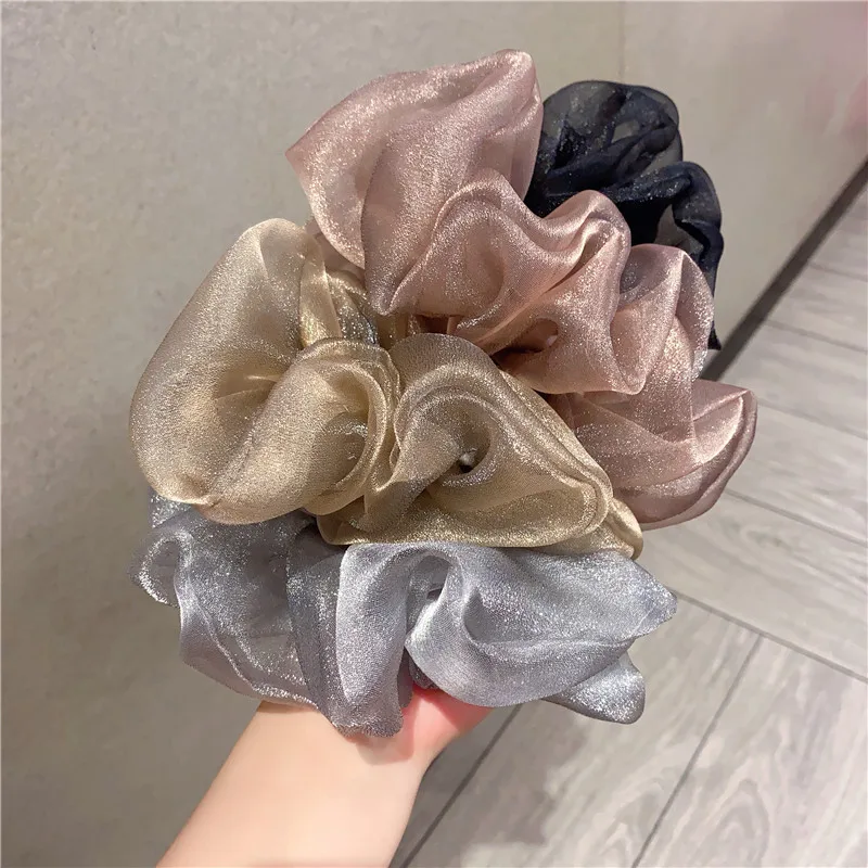 Fashion Oversized Hair Scrunchies Elastic Ties Girls Headwear Ponytail Holder Hairband Organza Accessories | Аксессуары для одежды